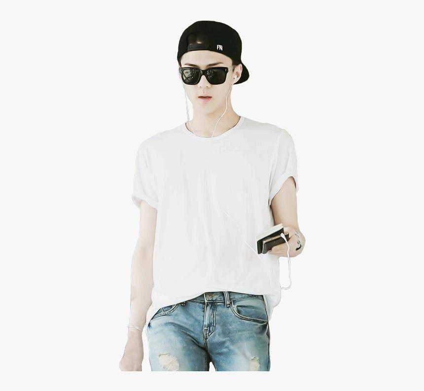 Sehun T Shirt Sunglasses K Pop Exo Free Download Image - Pantalon De Mezclilla Y Playera Blanca, HD Png Download, Free Download