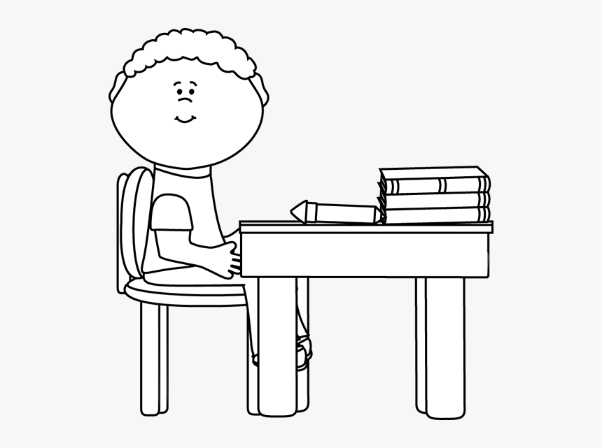 Black And White Boy In School - Boy Sits In Class Black And White Clipart, HD Png Download, Free Download