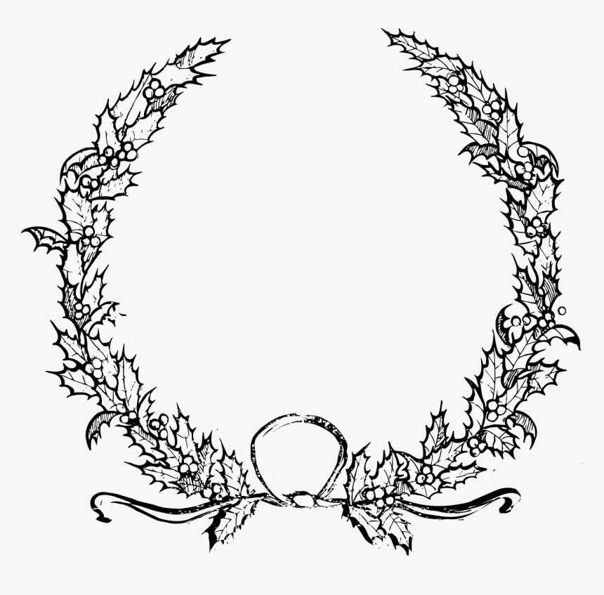 Holly Christmas Wreath Free Picture - Christmas Wreath Black And White, HD Png Download, Free Download