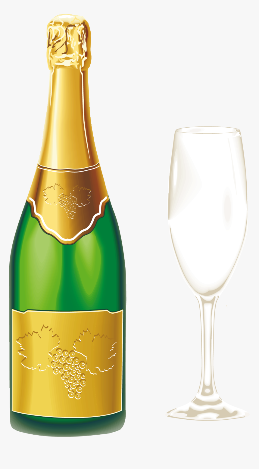 Champagne With Glass Png Clipart - Transparent Champagne Bottle Clipart, Png Download, Free Download