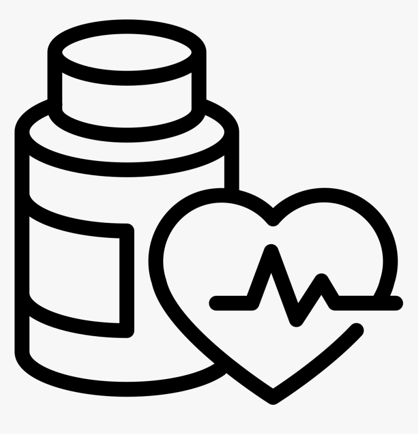 Medication Bottle Outline And Heart With Life Line - Icon Suplementos Png, Transparent Png, Free Download