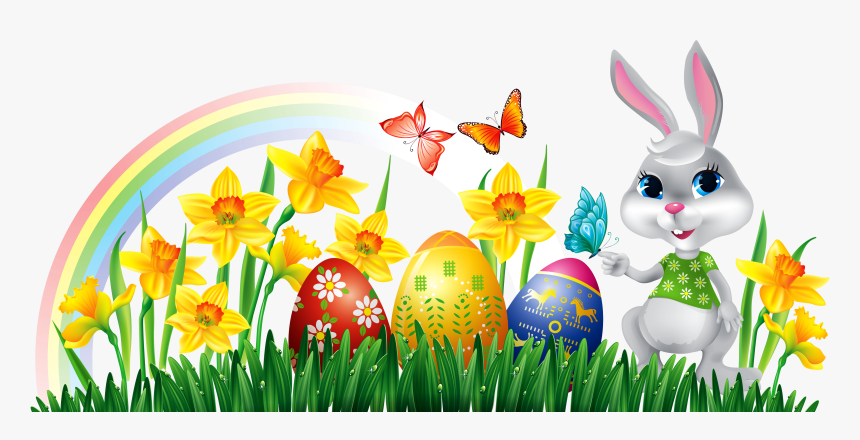 Easter Clip Art Png - Easter Bunny With Eggs Clipart, Transparent Png, Free Download