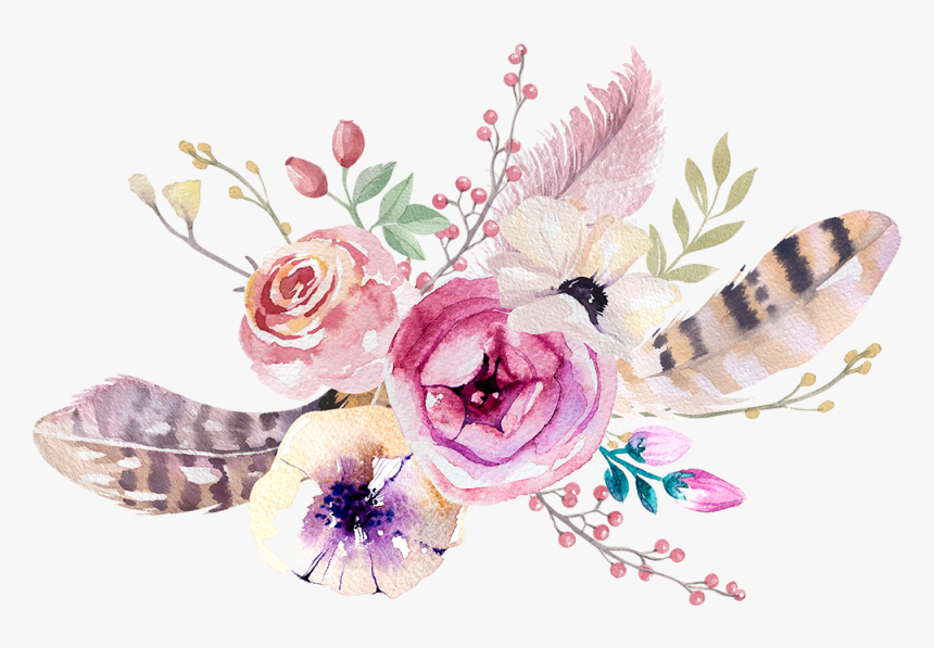 Watercolor Flower With Feathers Png, Transparent Png, Free Download