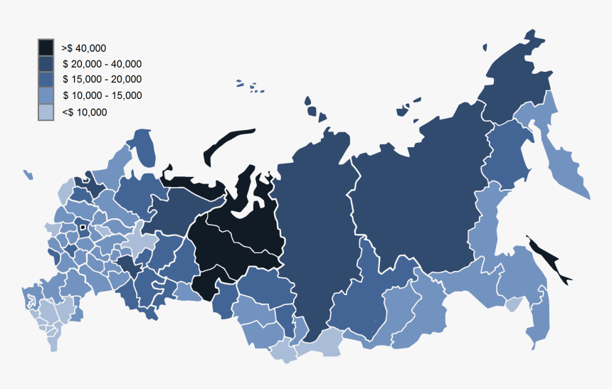 Regional Gdp Per Capita Map Of Russia - Gdp Per Region Russia, HD Png Download, Free Download