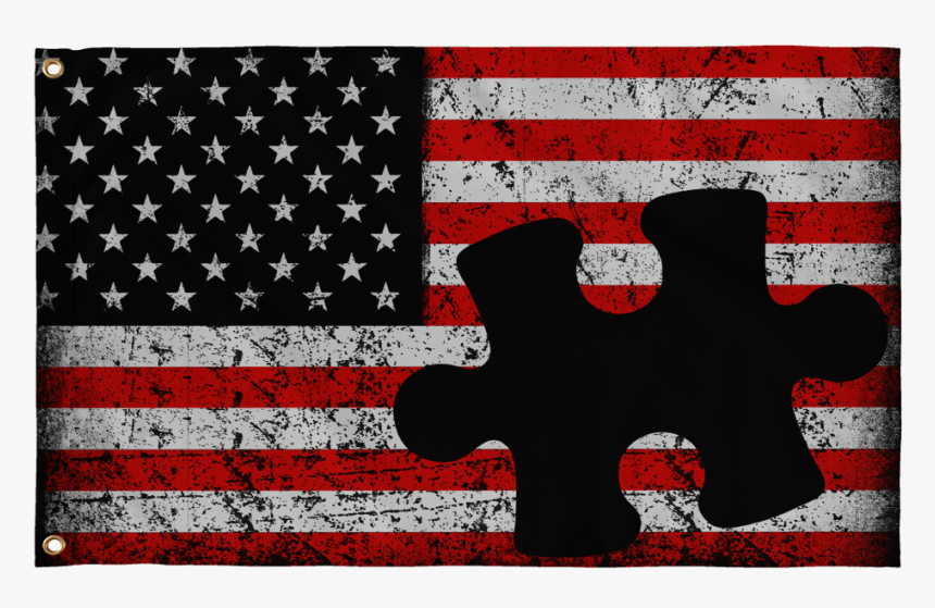 Autism Puzzle Piece Real American Flags - Transparent Usa Flag Black And White, HD Png Download, Free Download