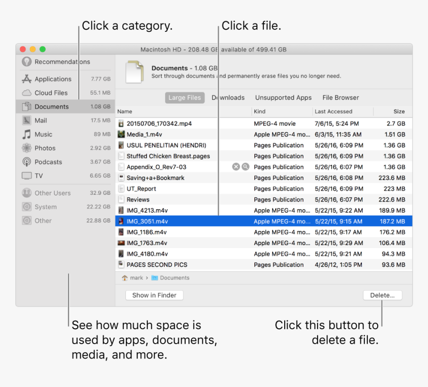 Sort Through Categories Of Files To See How Much Space, HD Png Download, Free Download