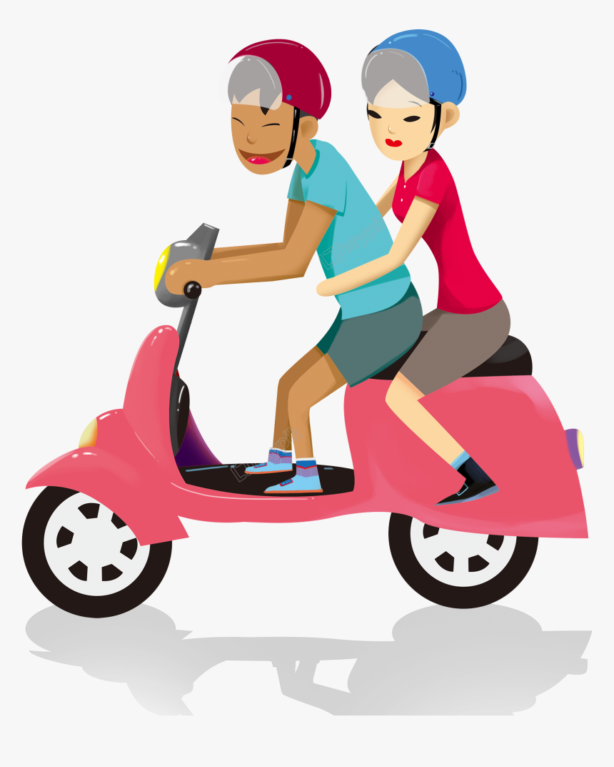 Cartoon Safe Travel Couple Helmet Riding Electric Car - การ์ตูน หมวก กัน น็อค, HD Png Download, Free Download