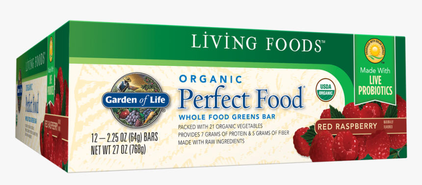 Living Foods Perfect Food® Organic Greens Bar Red Raspberry - Organic Perfect Food 64g Bars 12 Per Carton, HD Png Download, Free Download