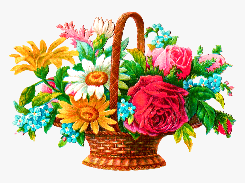 Wildflower Basket Illustration - Basket Flowers Images Png, Transparent Png, Free Download