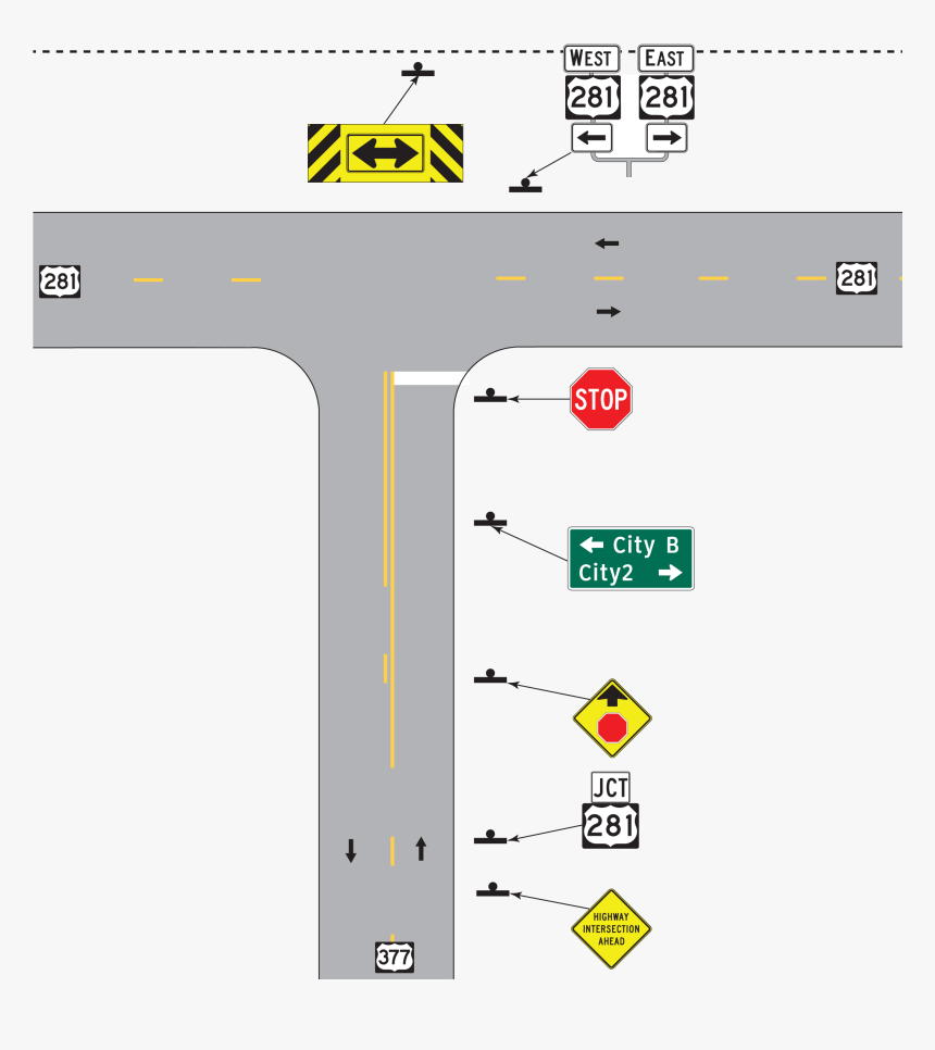 If The Large Arrow Sign Is Used, It Should Be - T Intersection Road Sign, HD Png Download, Free Download