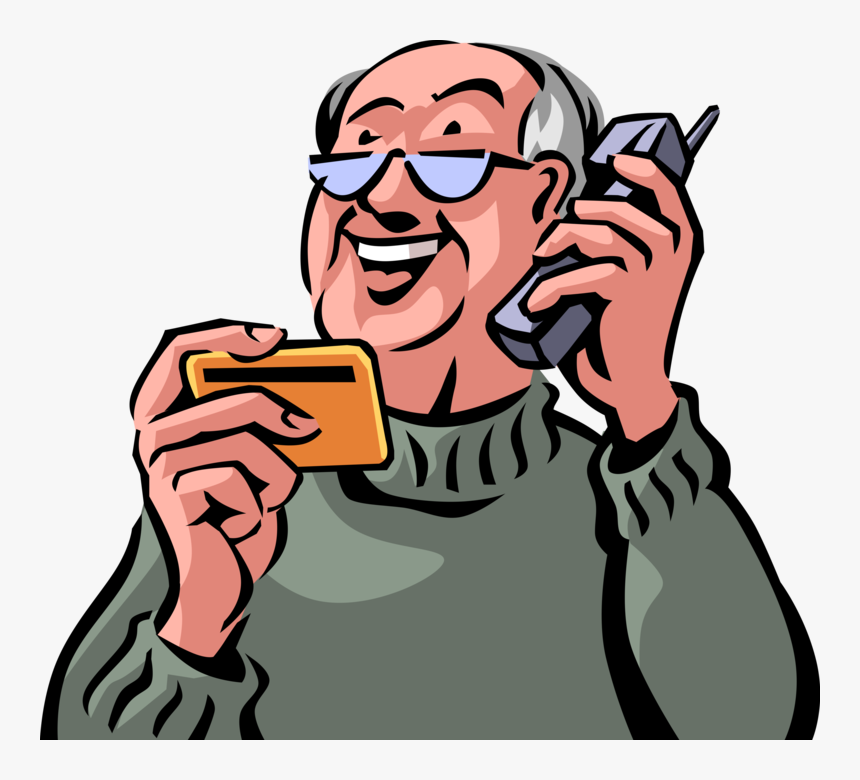 Transparent Senior Citizen Clipart - Old Man Talking On Phone Clipart, HD P...