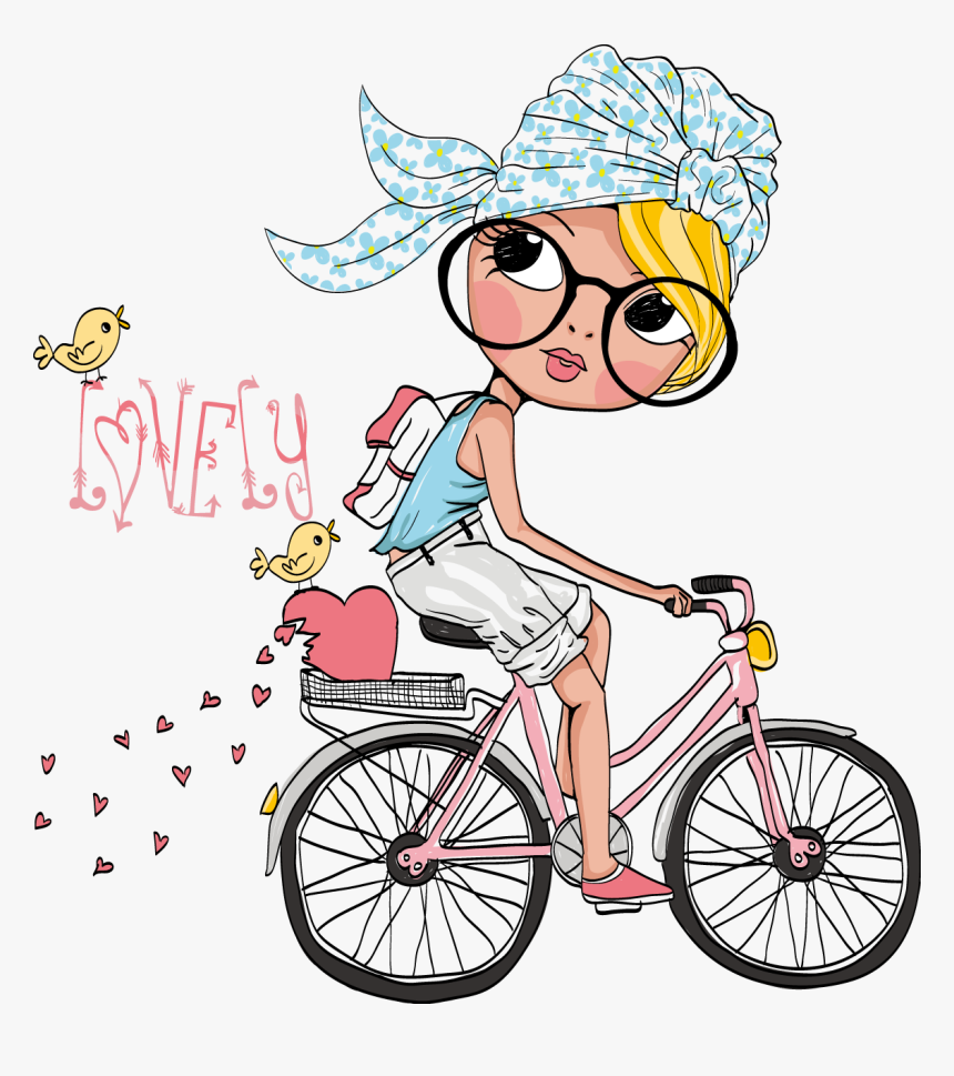 Vector Free Download Bicycle Clip Art Little Riding - Cartoon Girl On Bike, HD Png Download, Free Download