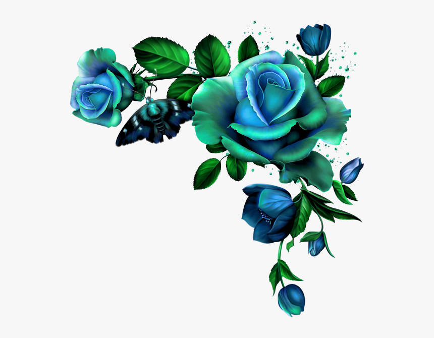 Vintage Flower Graphic Royalty - Blue Rose Border Png, Transparent Png, Free Download