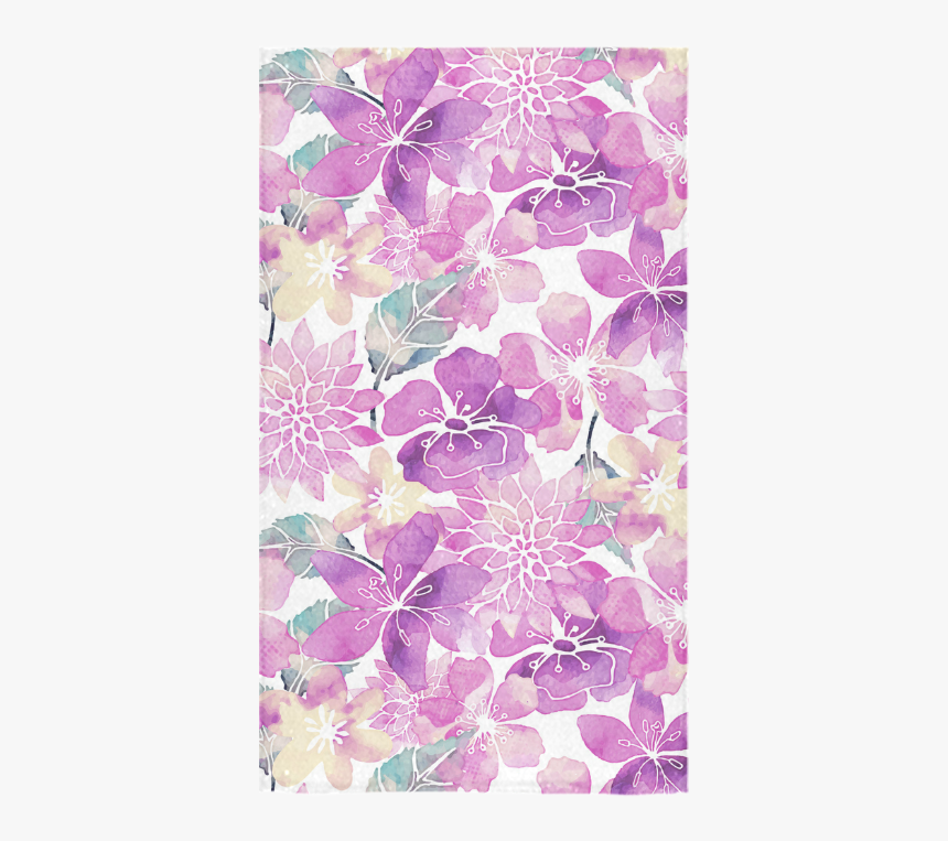 Pastel Watercolor Flower Pattern Custom Towel 16"x28" - Purple Watercolor Flower Transparent, HD Png Download, Free Download