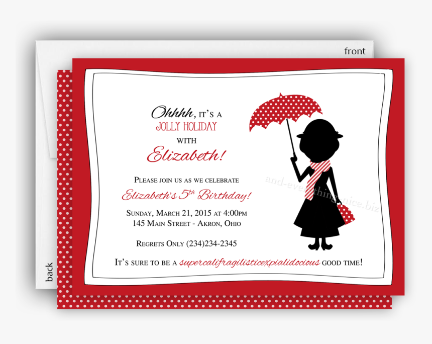 Mary Poppins Party Invitation • Baby Shower Birthday - Mary Poppins Birthday Invitations, HD Png Download, Free Download