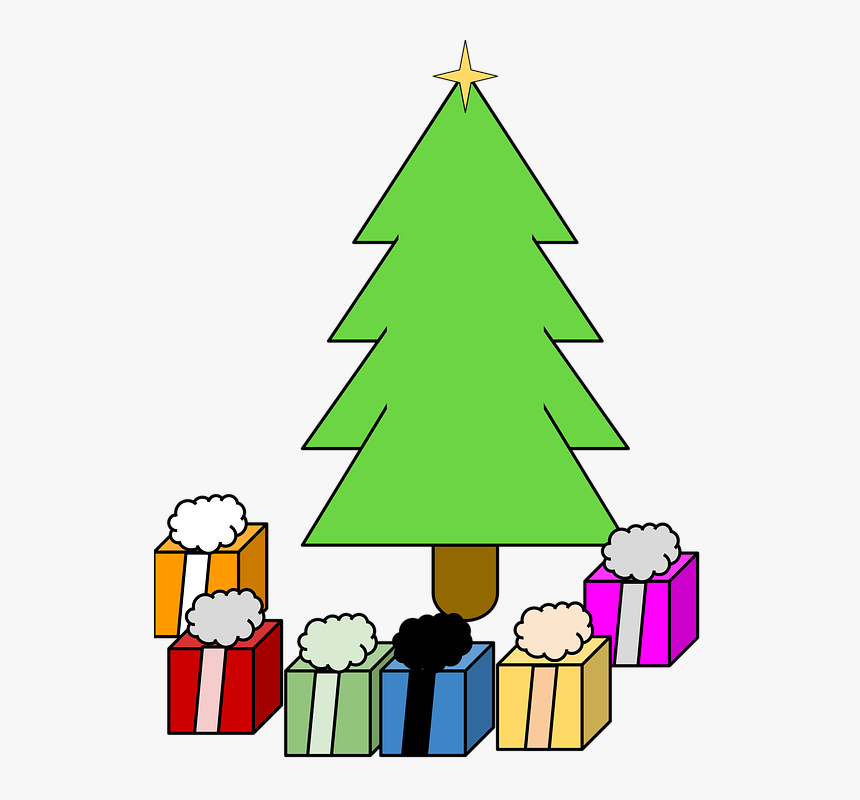 Pine Tree, Christmas, Gifts, Santa, Family, Presents - Kolay Çam Ağacı Çizimi, HD Png Download, Free Download