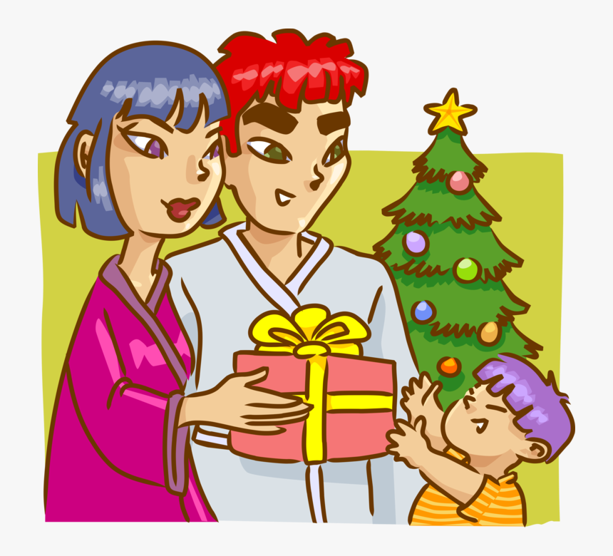 Vector Illustration Of Family On Christmas Morning - Cartoon, HD Png Download, Free Download