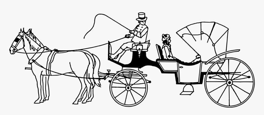 Line Art,chariot,wagon - Horse Pulling Cart Drawing, HD Png Download, Free Download