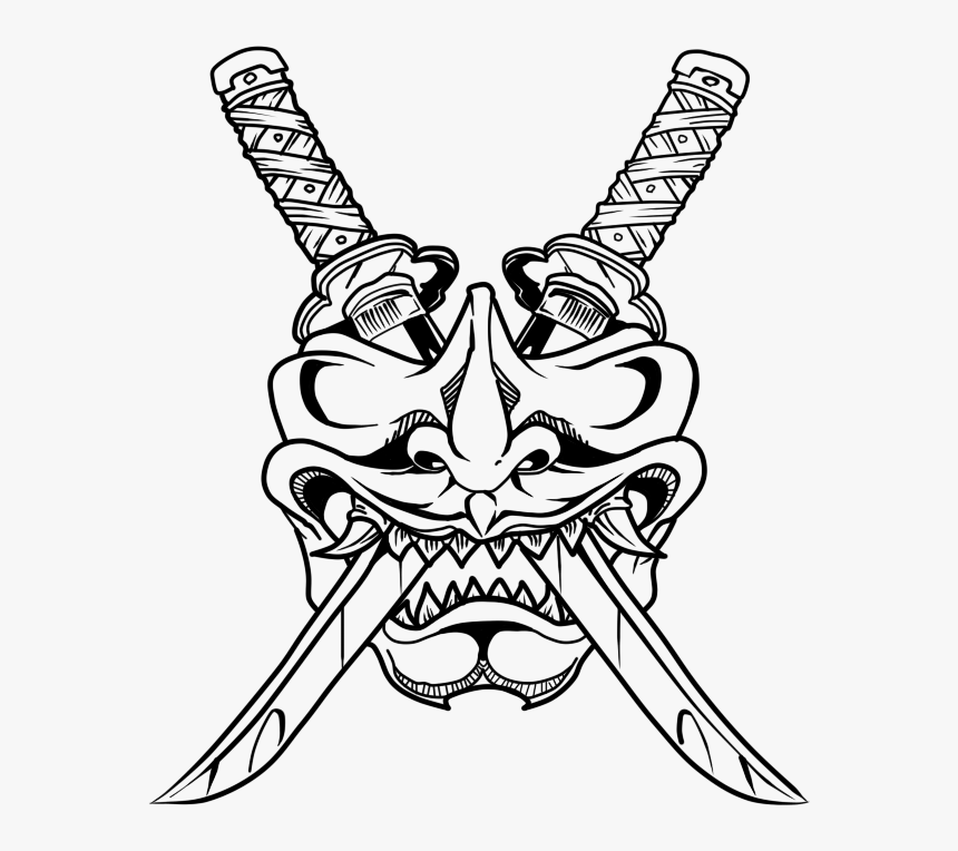 Transparent Oni Mask Png - Japanese Samurai Mask Drawing, Png Download, Free Download