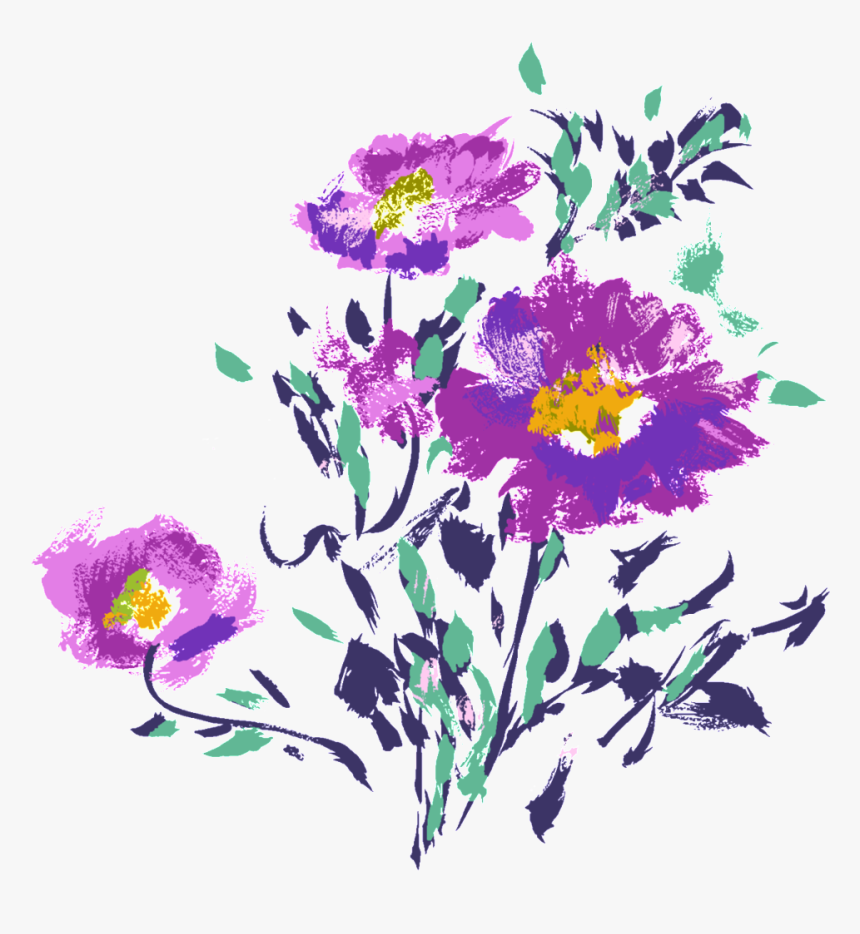 Romantic Purple Flowers Hand Drawn Chrysanthemum Decorative - 花卉 水墨畫, HD Png Download, Free Download