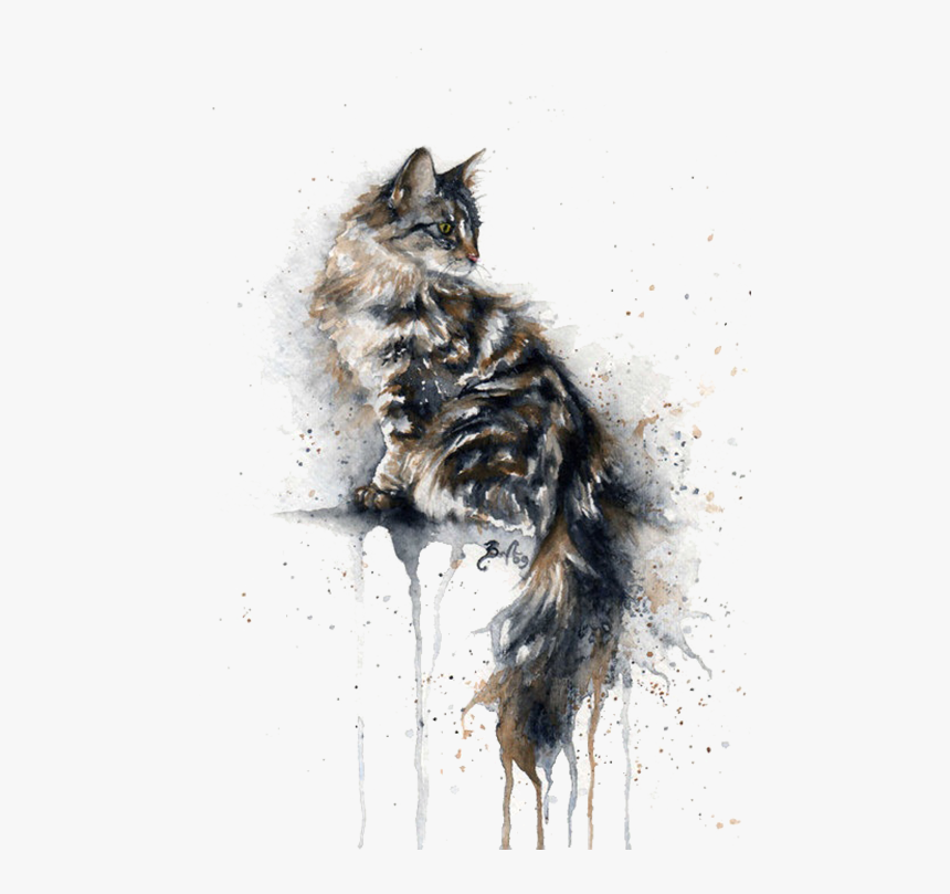 On Elevated Cat Watercolor Kitten Painting Drawing - Painting Watercolor Cat, HD Png Download, Free Download