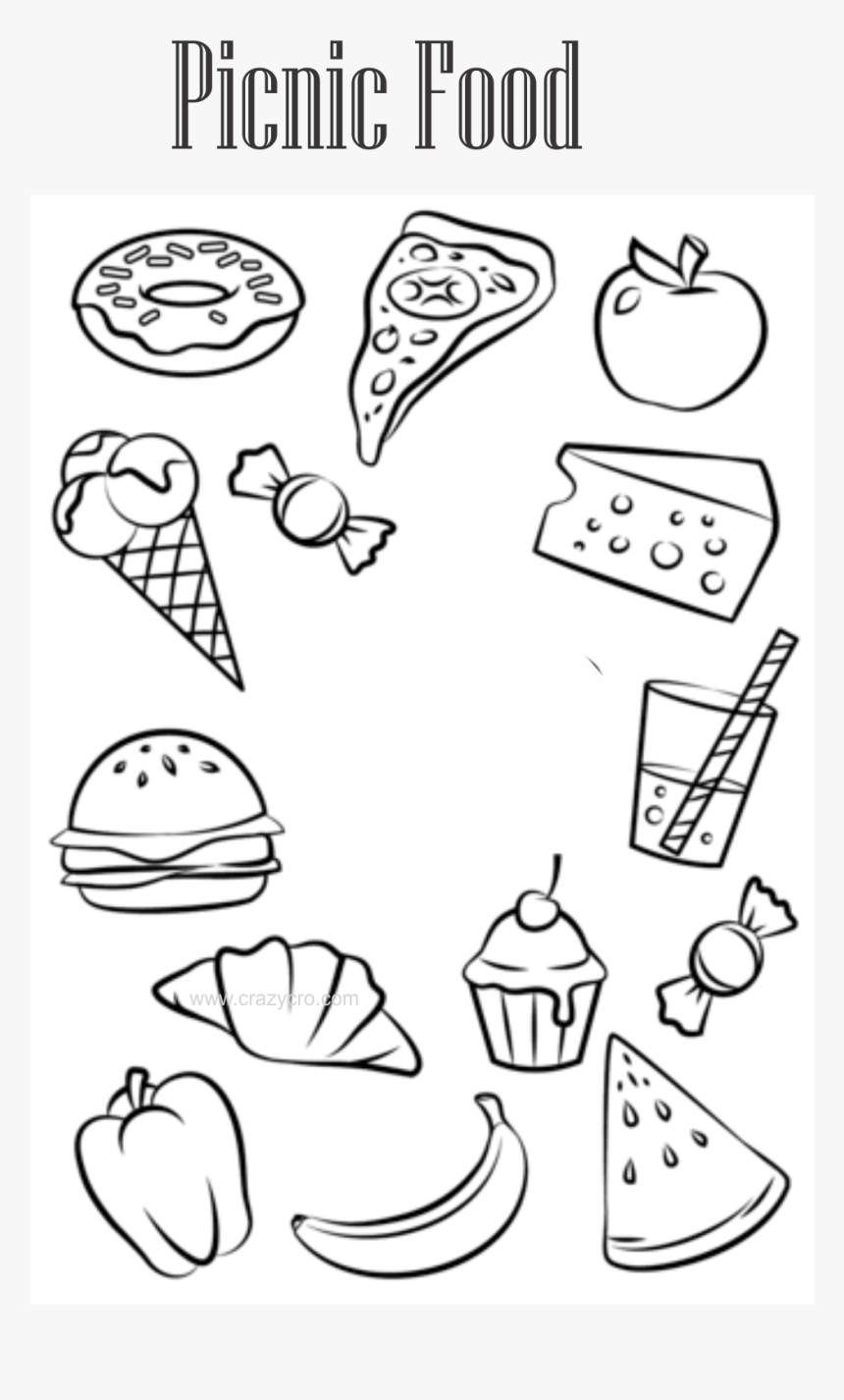 Picnic Food Coloring Pages - Picnic Food Clipart Black And White, HD Png Download, Free Download