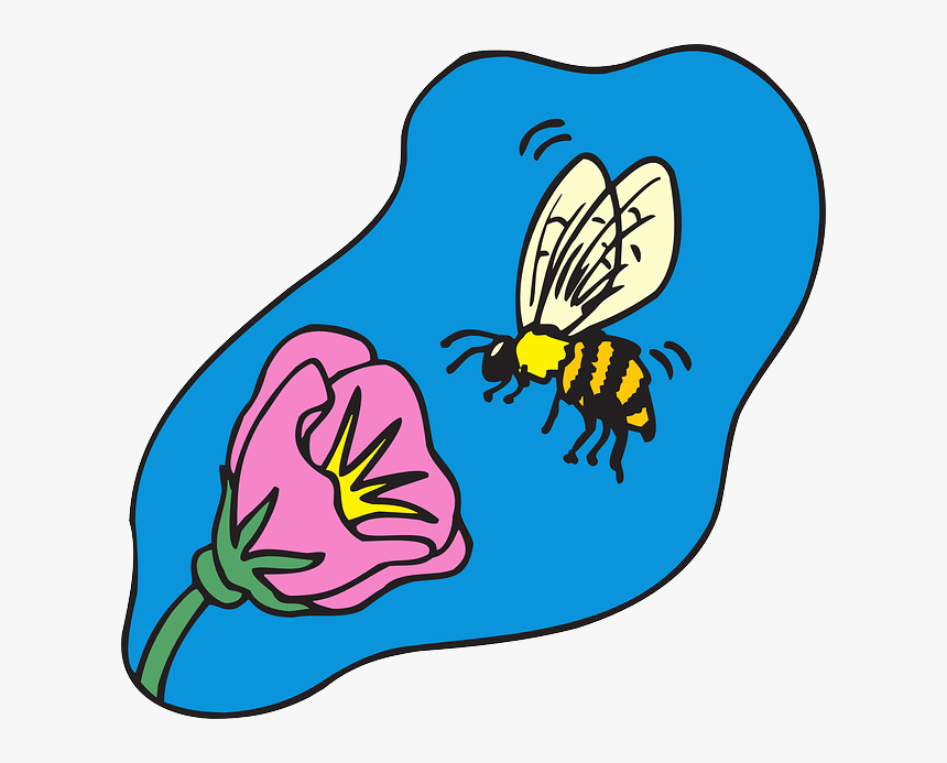 Flower, Cartoon, Bee, Flying, Plant, Insect, With - Bee Flower Clipart, HD Png Download, Free Download