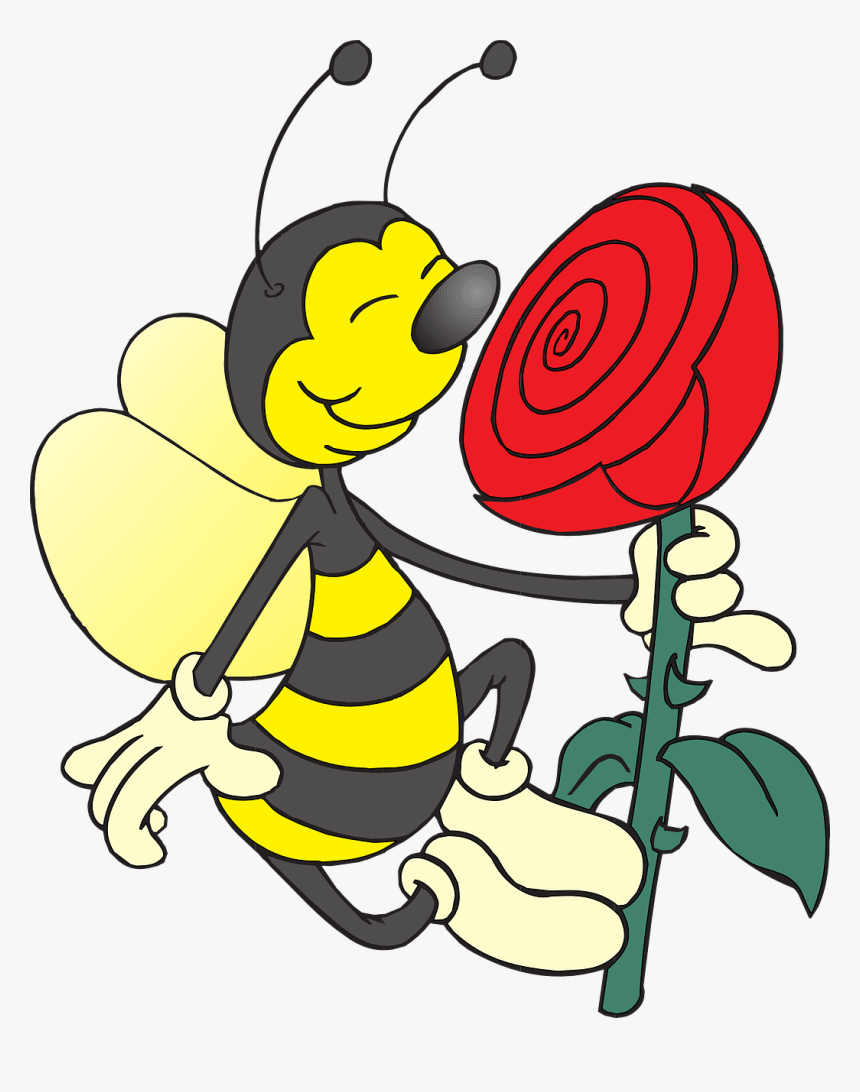 Bee With Flower - Smelling A Flower Cartoon, HD Png Download, Free Download