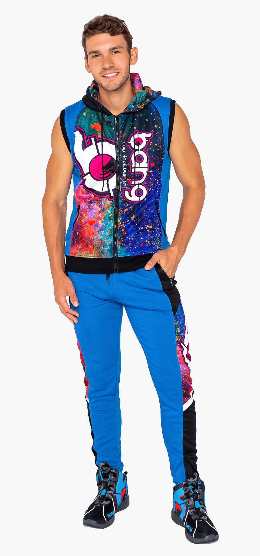 Men"s Bang Sleeveless Hoodie And Sweatpants Blue Motif - Fashion Model, HD Png Download, Free Download