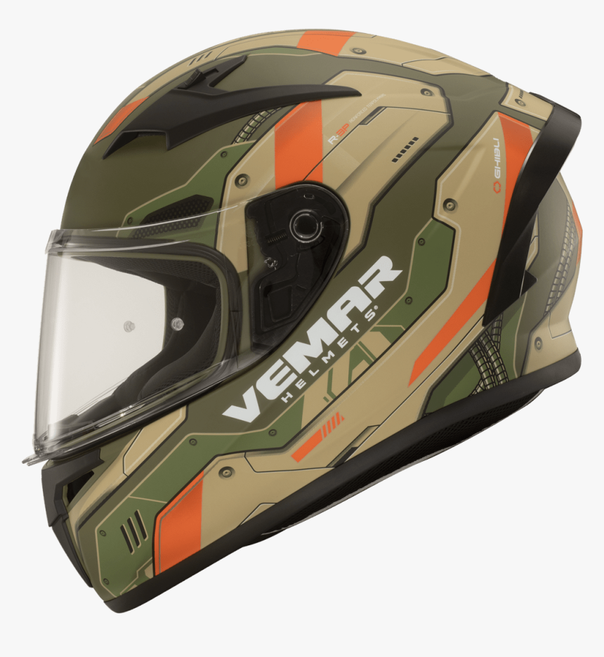 Robot Matt Kaki/orange - Vemar Ghibli Robot Motorcycle Helmet, HD Png Download, Free Download