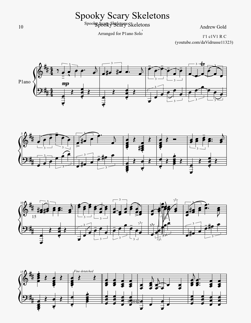 Spooky Scary Skeletons Sheet Music Composed By Andrew - Spooky Scary Skeletons Marimba Sheet Music, HD Png Download, Free Download