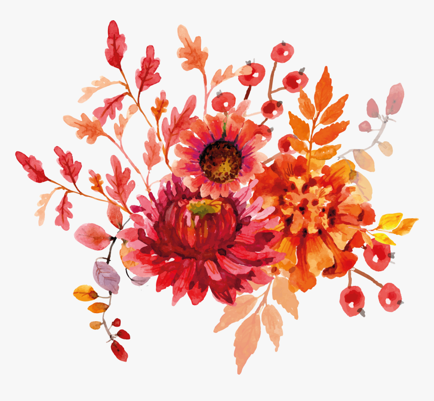 Orange Watercolour Flowers Png - Red Watercolor Flowers Png, Transparent Png, Free Download