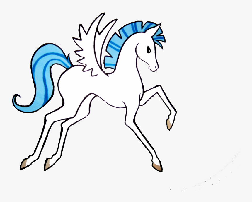 Girly Cartoon Pegasus With Blue Mane And Tail Tattoo - Cartoon Pegasus Png, Transparent Png, Free Download