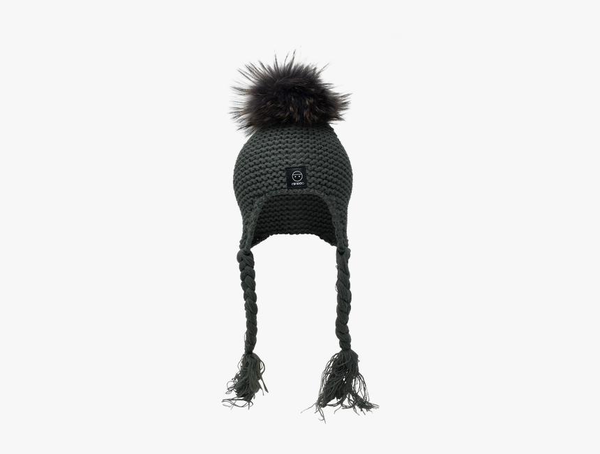 Youth Two Braids Removable Pompom Hat Base In Charcoal - Knit Cap, HD Png Download, Free Download