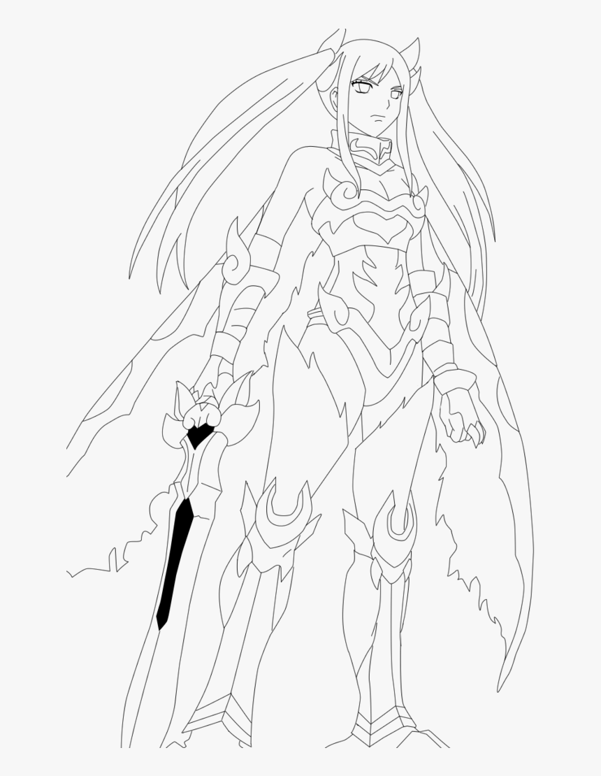 Erza Scarlet Flame Empress Armor-lineart By Cursedicedragon - Line Art, HD Png Download, Free Download