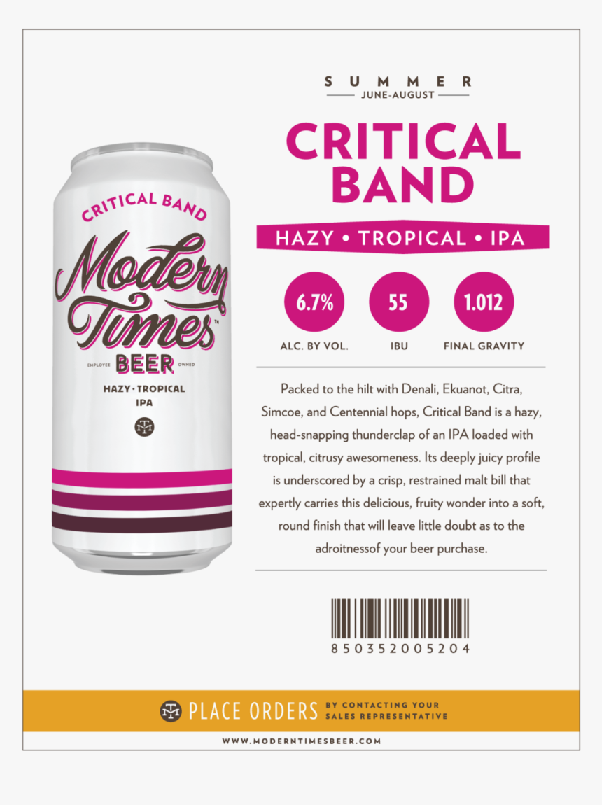 Criticalband-sellsheet Outlined - Modern Times Hazy Ipa, HD Png Download, Free Download