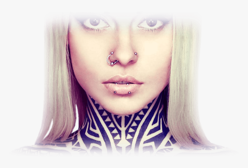 Tattoo Woman Inked Body Piercing Neck - Portrait Piercing, HD Png Download, Free Download