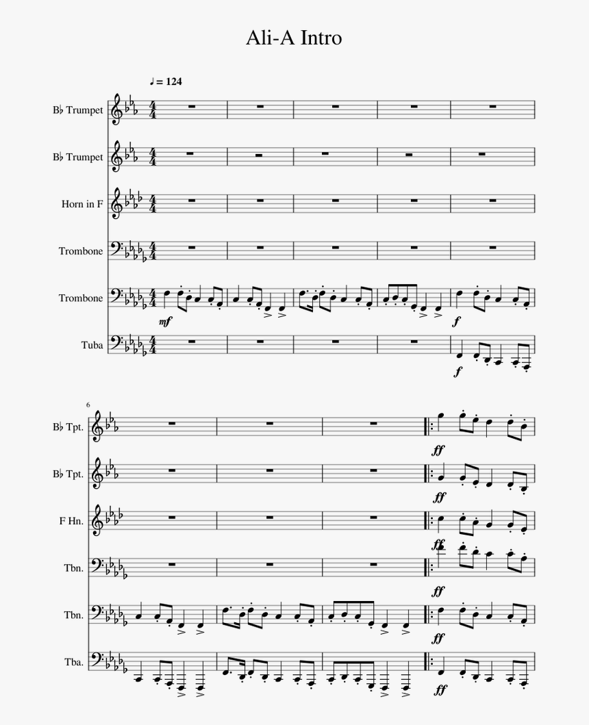 Ali A Intro Sheet Music For Trumpet French Horn Trombone - Avengers Sheet Music Tuba, HD Png Download, Free Download