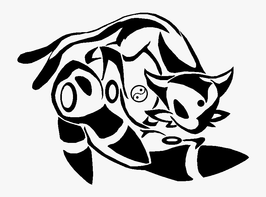 Black Tribal Cat Yin Yang Tattoo Design - Yin And Yang Pokemon, HD Png Download, Free Download