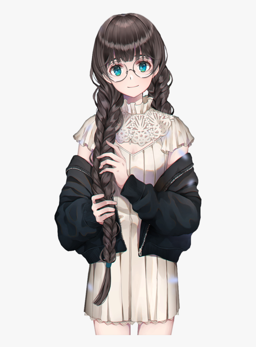 Anime Girl With Braids And Glasses, HD Png Download - kindpng.