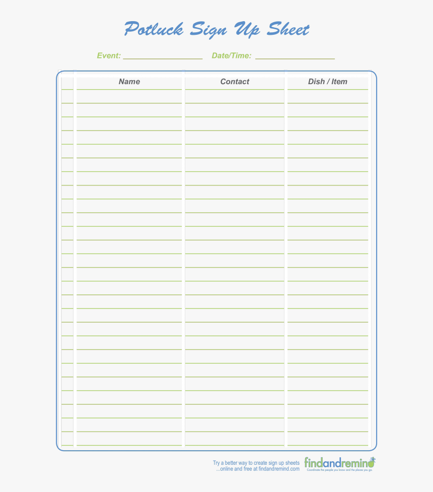 Goodbye Potluck Signup Sheet, HD Png Download, Free Download