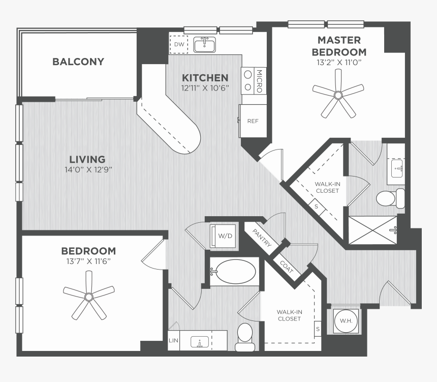 Two Bedroom Floor Plans At Alexan On 8th Luxury Apartment - Floor Plan, HD Png Download, Free Download