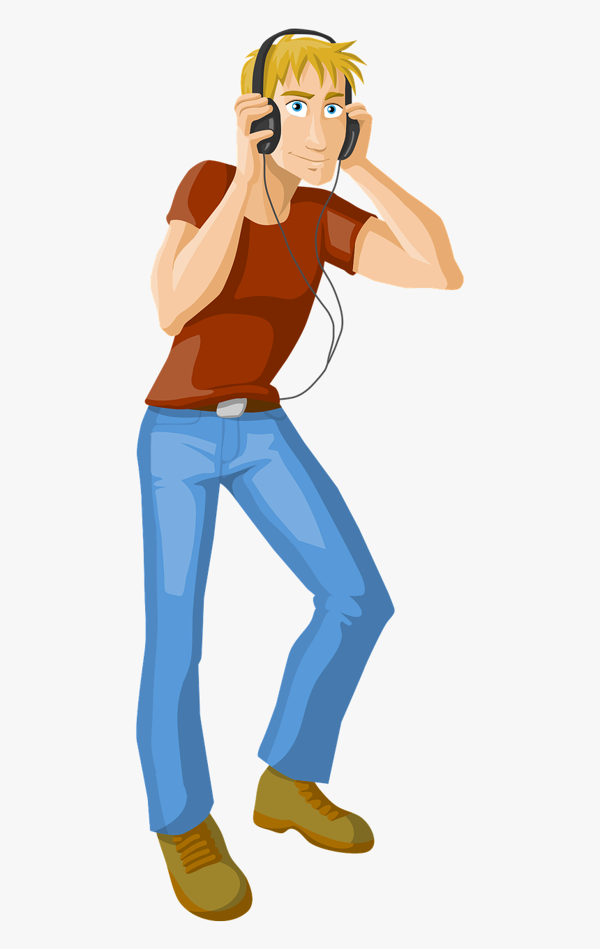 Man, Guy, Jeans, Dancing, Headphones, Music, Listening - Man With Headphones Cartoon, HD Png Download, Free Download