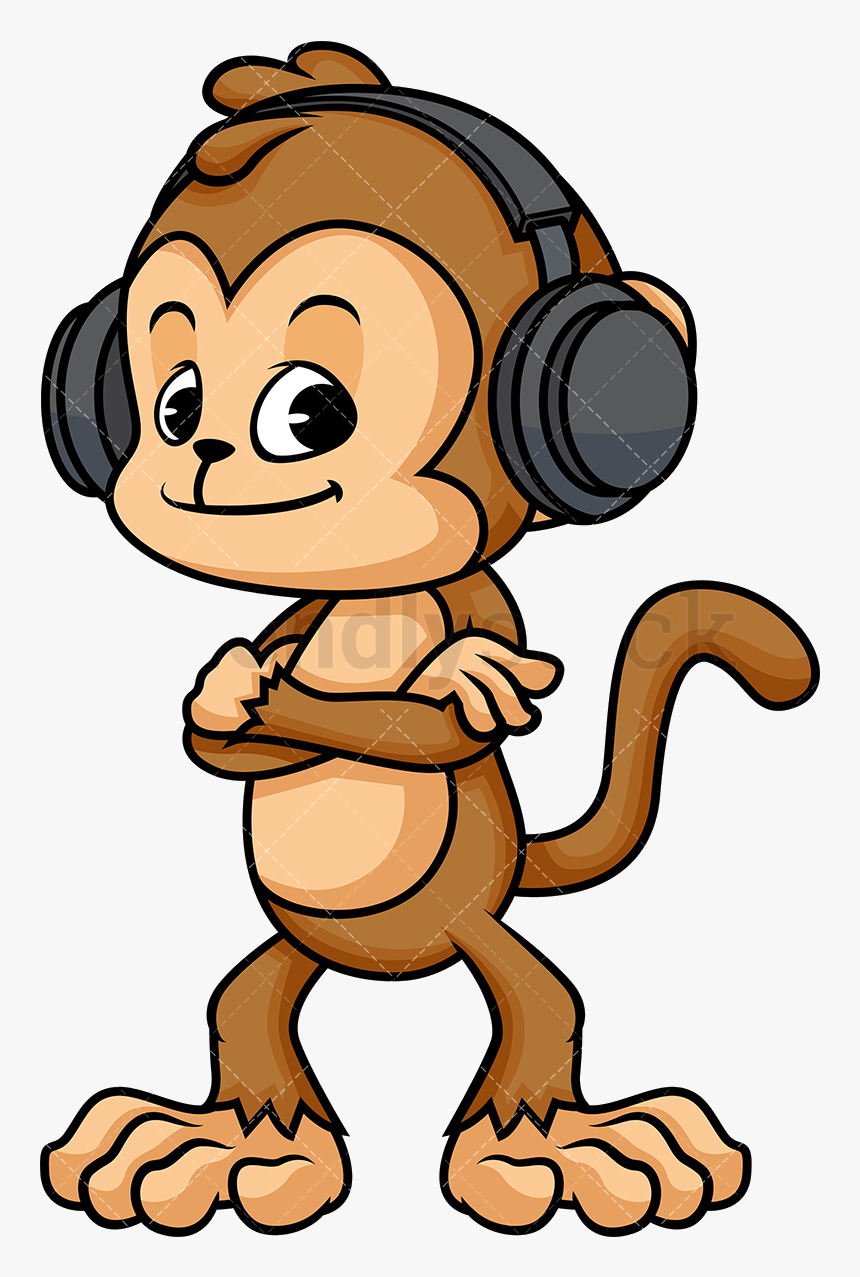 Headphones Monkey Wearing Transparent Png - Monkey Eating Banana Clipart, Png Download, Free Download