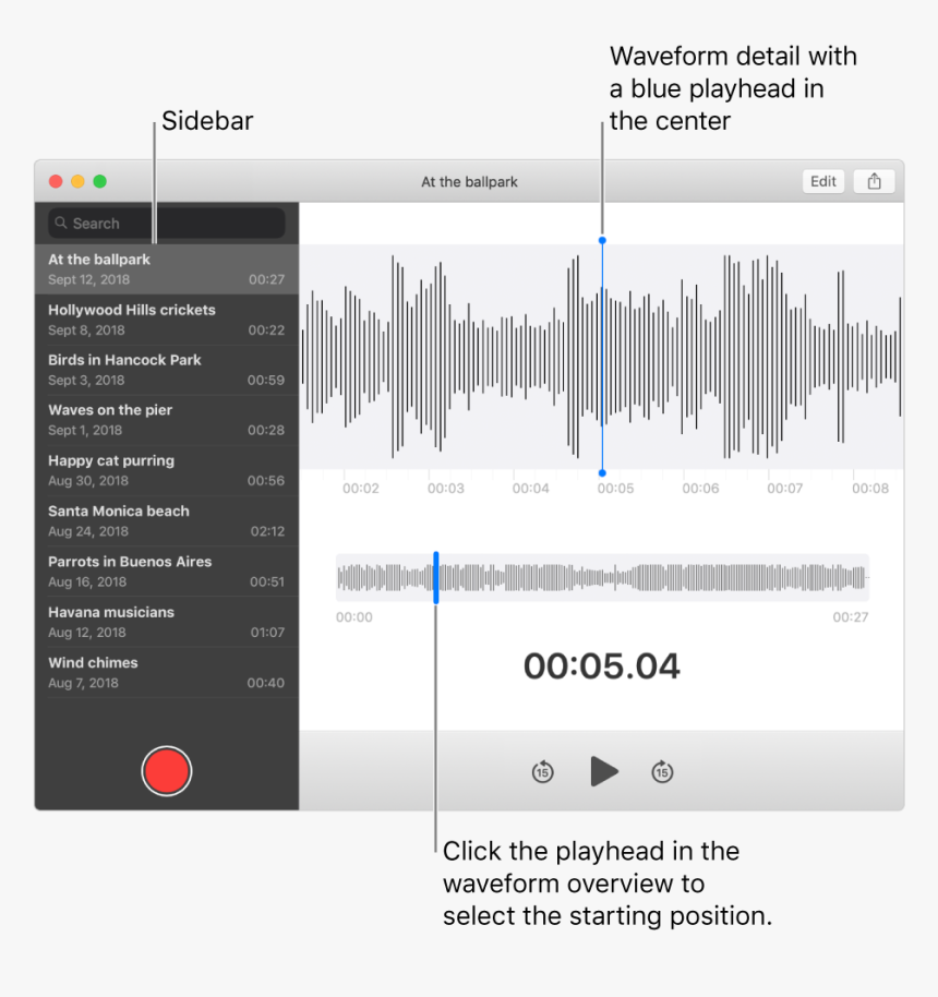 The Voice Memos App Shows The Sidebar On The Left - Waveform, HD Png Download, Free Download