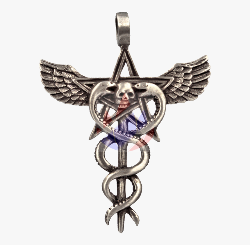 Aesculapius With Pentagram, Snakes, Eagle Wings & Skull - Locket, HD Png Download, Free Download