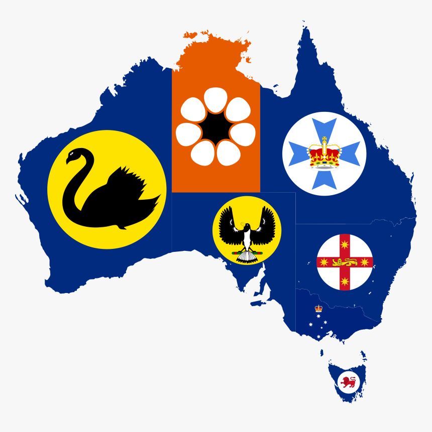 Flag-map Of States And Territories Of Australia - Australian States And Territories Flags, HD Png Download, Free Download