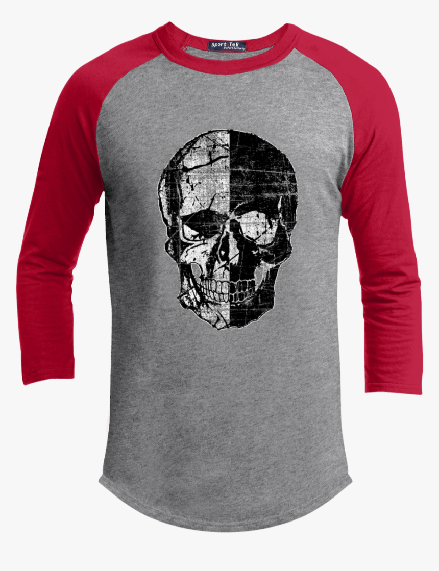 Black & White Skull 3/4 Long Sleeve T-shirt - T-shirt, HD Png Download, Free Download