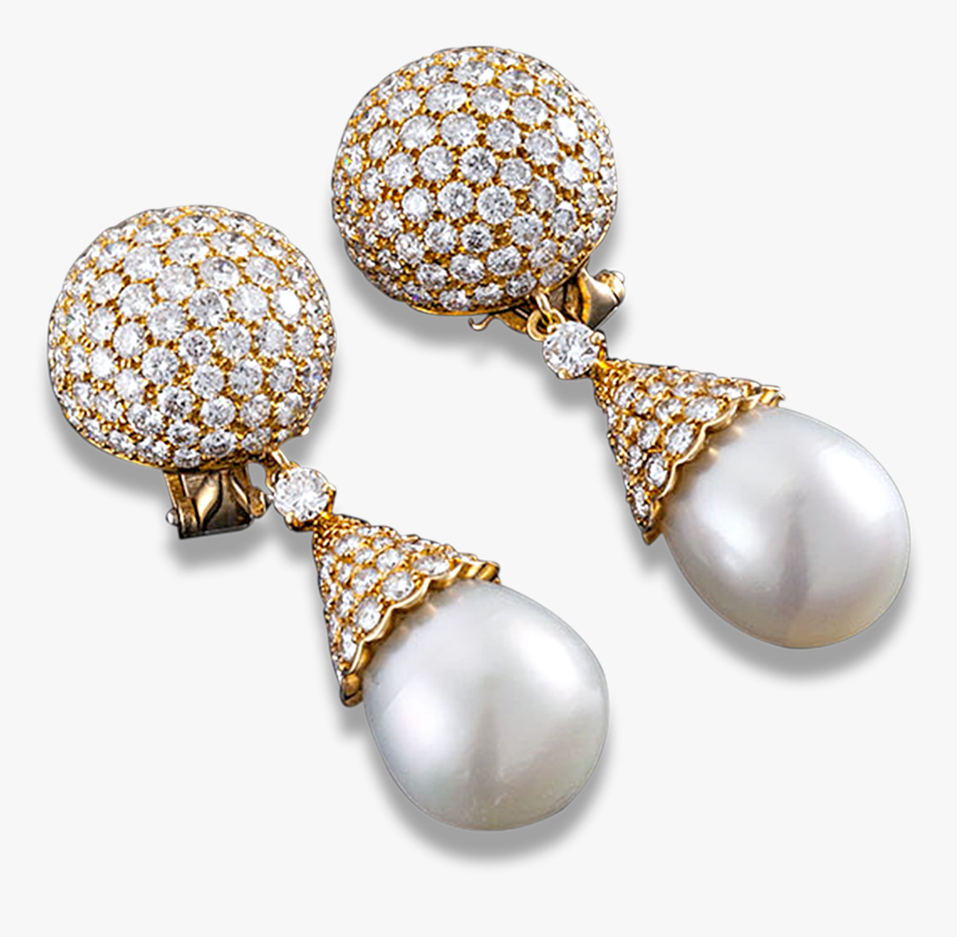 South Sea Pearl And Diamond Earrings By Van Cleef & - Earrings, HD Png Download, Free Download