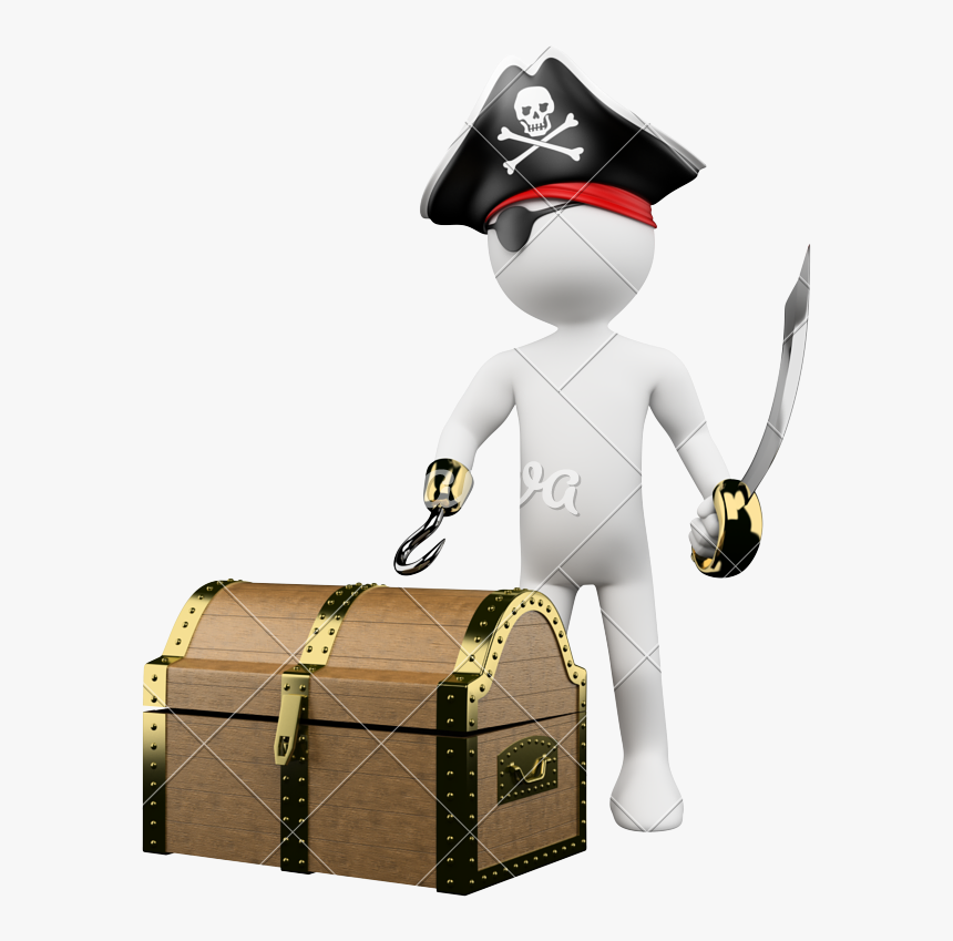 3d Pirate With Treasure - 3d White Man Pirate, HD Png Download, Free Download